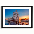 Extra large abstract art print of colorful Lisbon scenery on textured canvas, framed in black, ideal for living room decor.