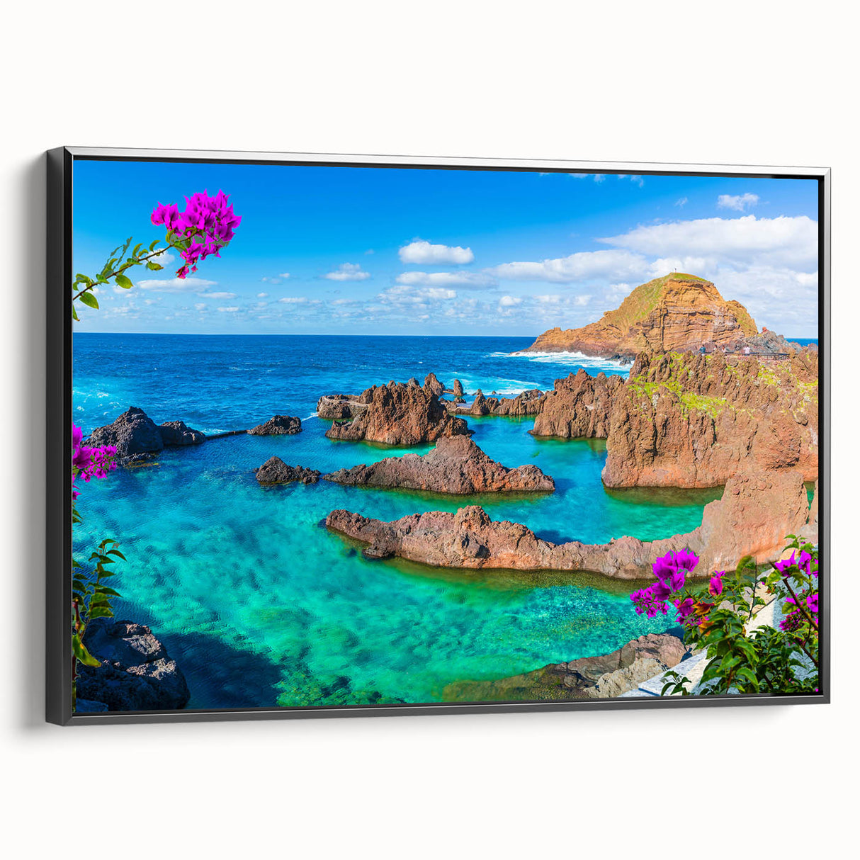 Black and white framed canvas of Porto, Portugal landscape, ideal for bedroom wall art.