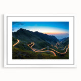 Textured abstract art print depicting a European Romanian scenery in muted earth tones, framed with a white mat.