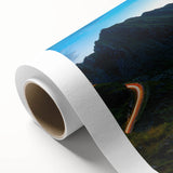 Art Deco poster of a European scenery in Romania, featuring muted earth tones on rolled canvas, ideal for nursery wall art.