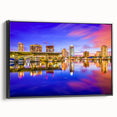 Black and white vintage poster art of St. Petersburg landscape on framed canvas, suitable for bedroom decor.