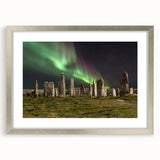 Extra large abstract art print of a textured Scottish landscape, in muted earth tones, framed in silver.