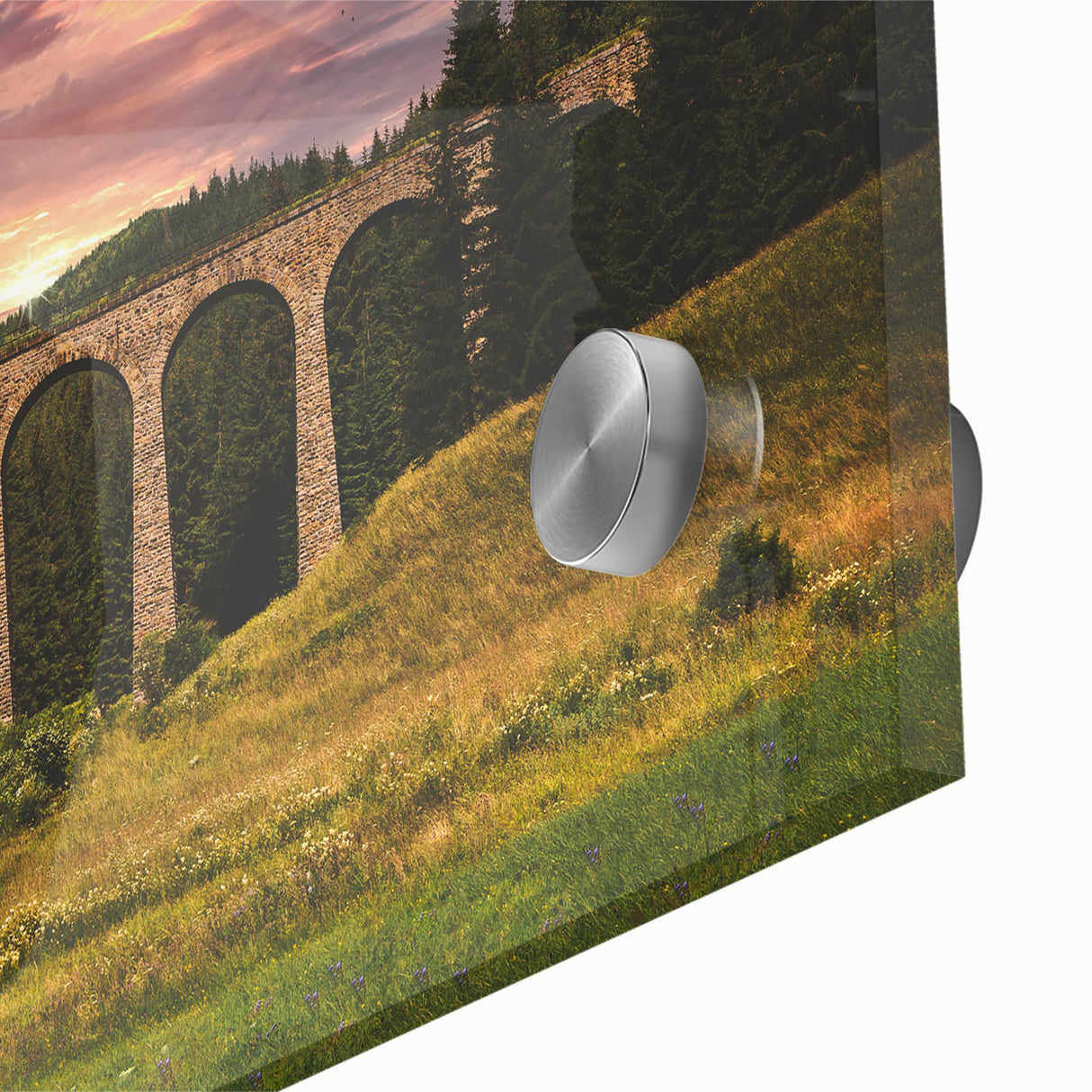 Large abstract wall art featuring a Slovakian scenery in muted earth tones on acrylic glass, ideal for dining room ambiance.