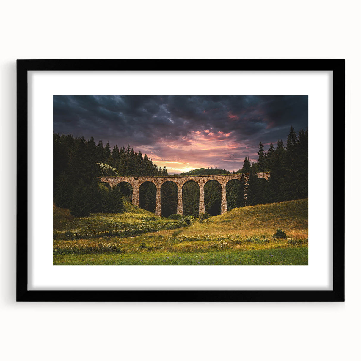 Extra large framed print of abstract, textured art depicting vibrant, colorful European scenery, ideal for living room decor.