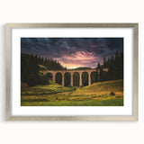 Extra large abstract art print of a European scenery in silver frame with mat.