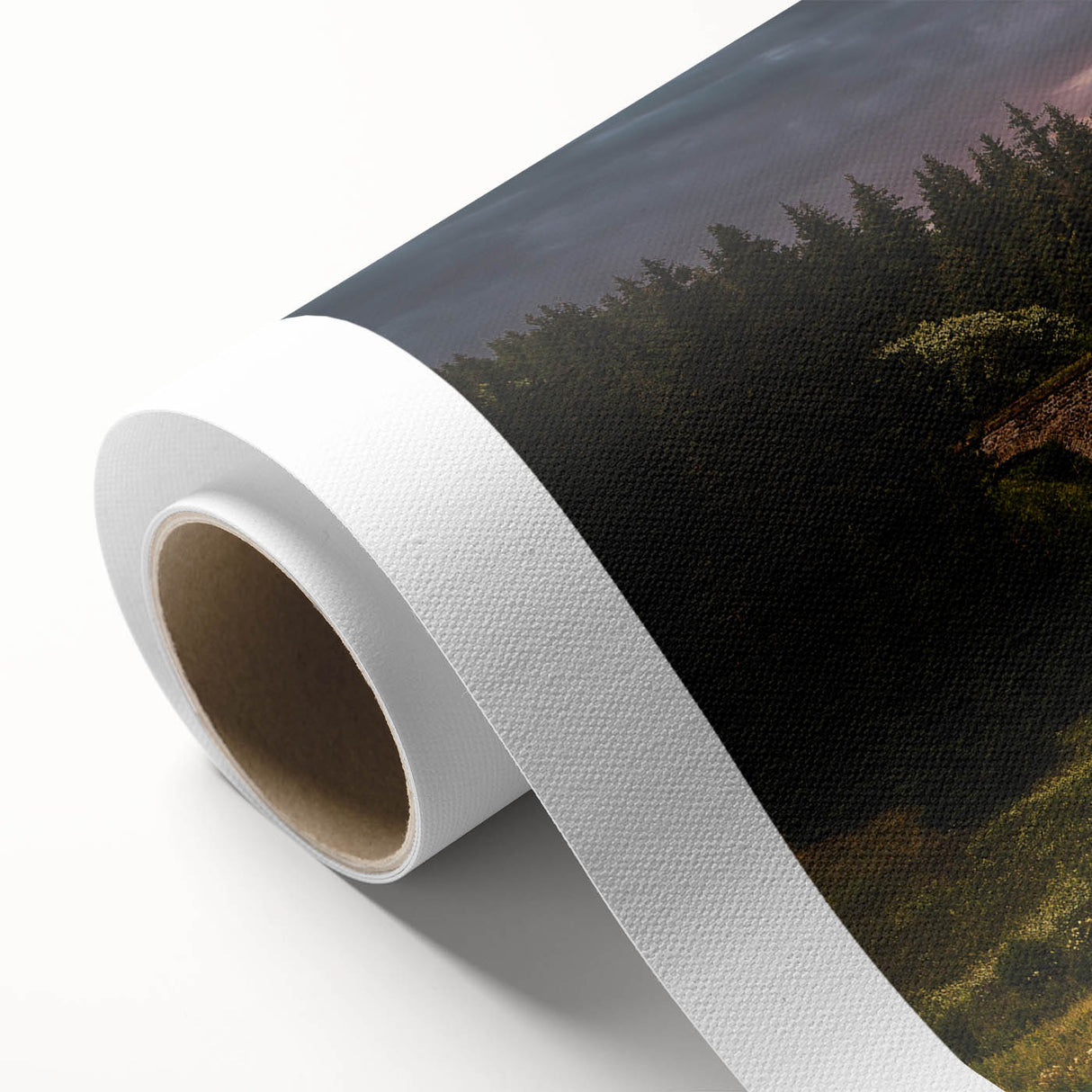 Art deco-style poster of a European scenery on rolled canvas, ideal for nursery wall art or dining room decor.