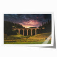 Scenic Slovakia landscape on rolled canvas, featuring lush greenery and mountains, in soft green and blue tones.
