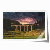 Scenic Slovakia landscape on rolled canvas, featuring lush greenery and mountains, in soft green and blue tones.