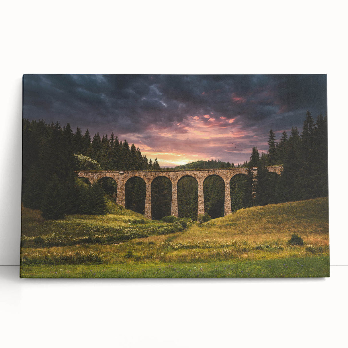 Black and white stretched canvas of a European scenery, ideal for kitchen wall art.