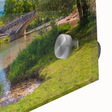 Large abstract wall art of a Slovenian landscape in muted earth tones on acrylic glass, ideal for dining room ambiance.