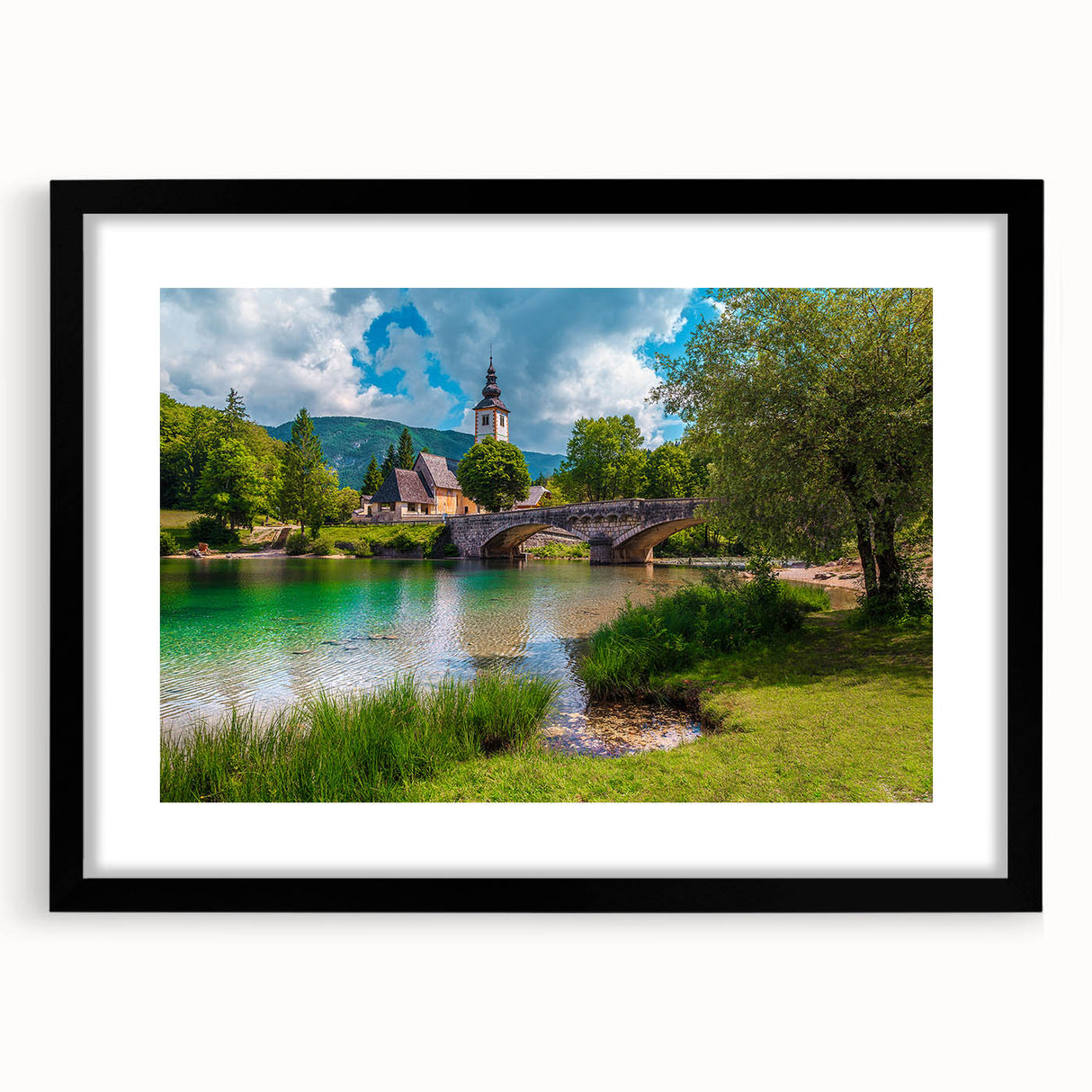 Extra large framed abstract print of colorful Slovenian scenery, ideal for living room decor.