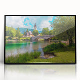 Large abstract wall art depicting a Slovenian landscape in muted earth tones on a framed acrylic piece.