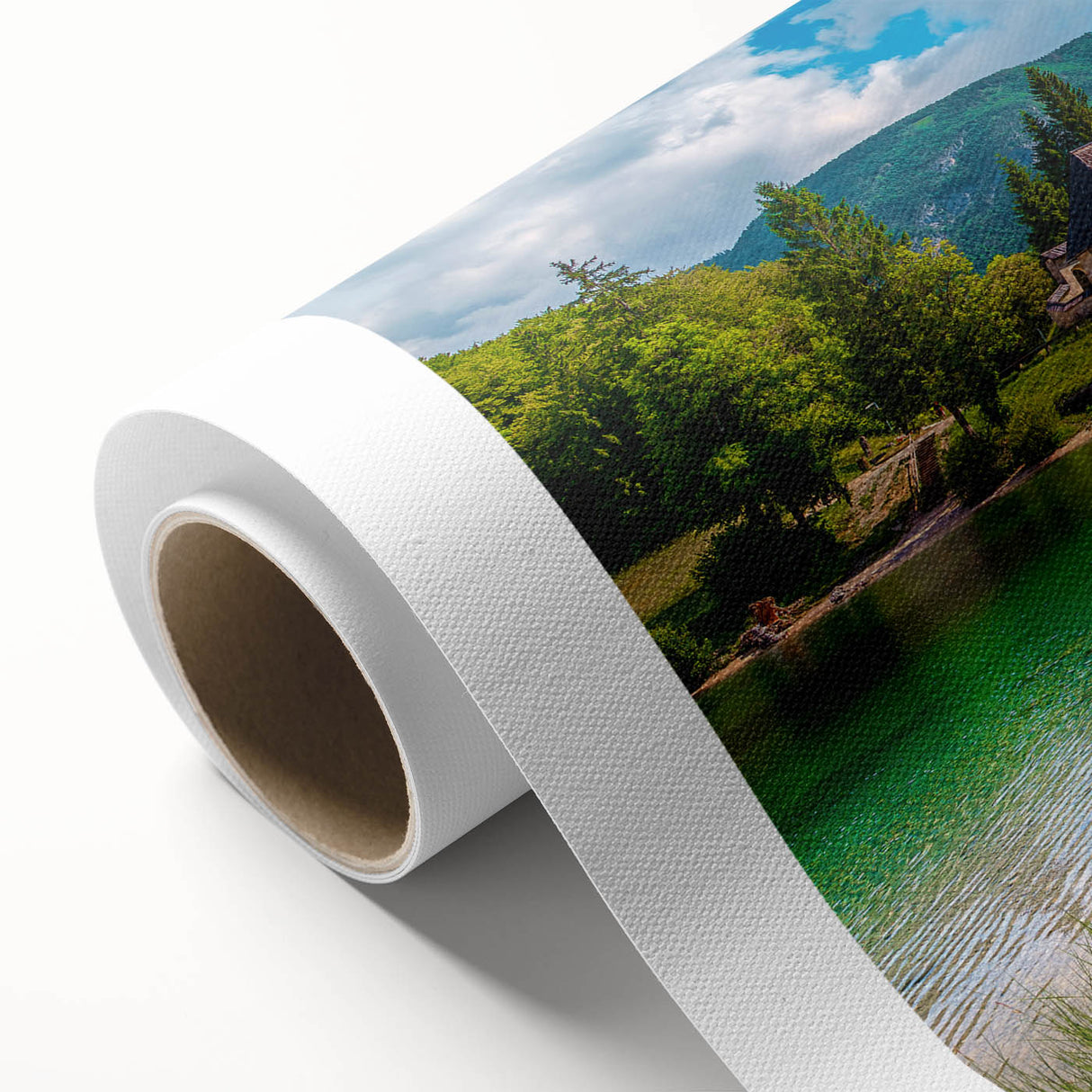 Art Deco style poster of a European scenery in Slovenia, featuring soft pastel hues, ideal for nursery wall art.