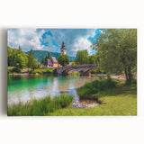 Black and white stretched canvas of a Slovenian landscape, ideal for kitchen wall art.