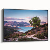 Black and white wall art of a vintage Andalucia landscape on framed canvas, suitable for bedroom decor.