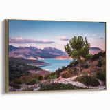 Framed canvas landscape art painting of Andalucia, Spain, featuring vintage poster style in vibrant colors.