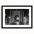 Colorful abstract art print of Barcelona skyline in vibrant hues on a large framed canvas, ideal for living room decor.