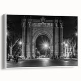 Vintage poster art of Barcelona scenery in vibrant colors on extra large framed canvas, suitable for living room decor.