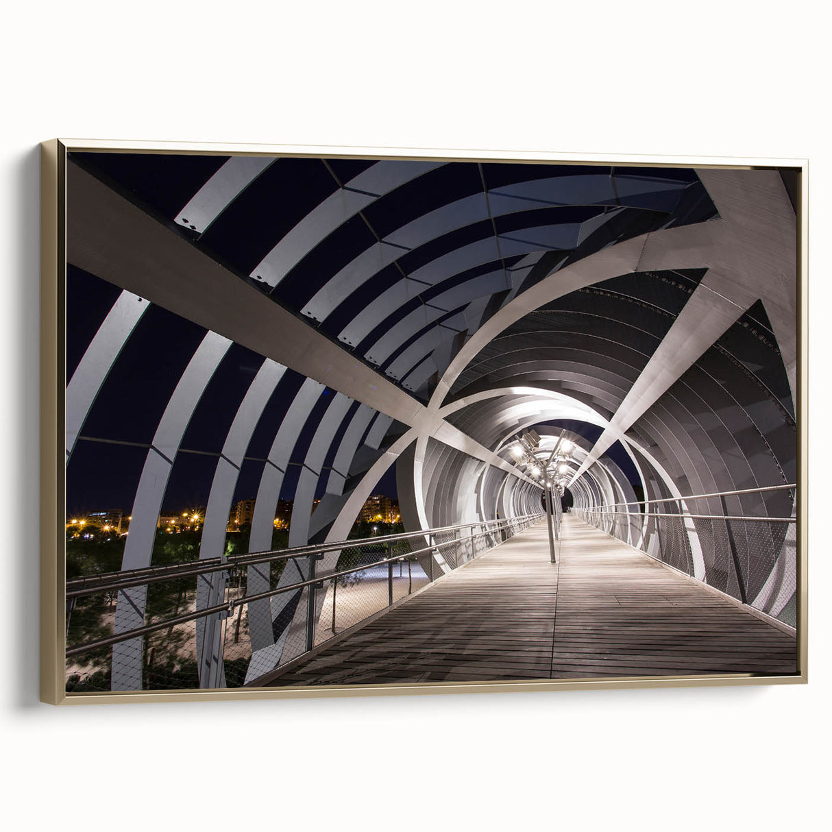 Framed canvas of a vintage-style Madrid landscape in muted gold and black tones, ideal for bedroom wall art.