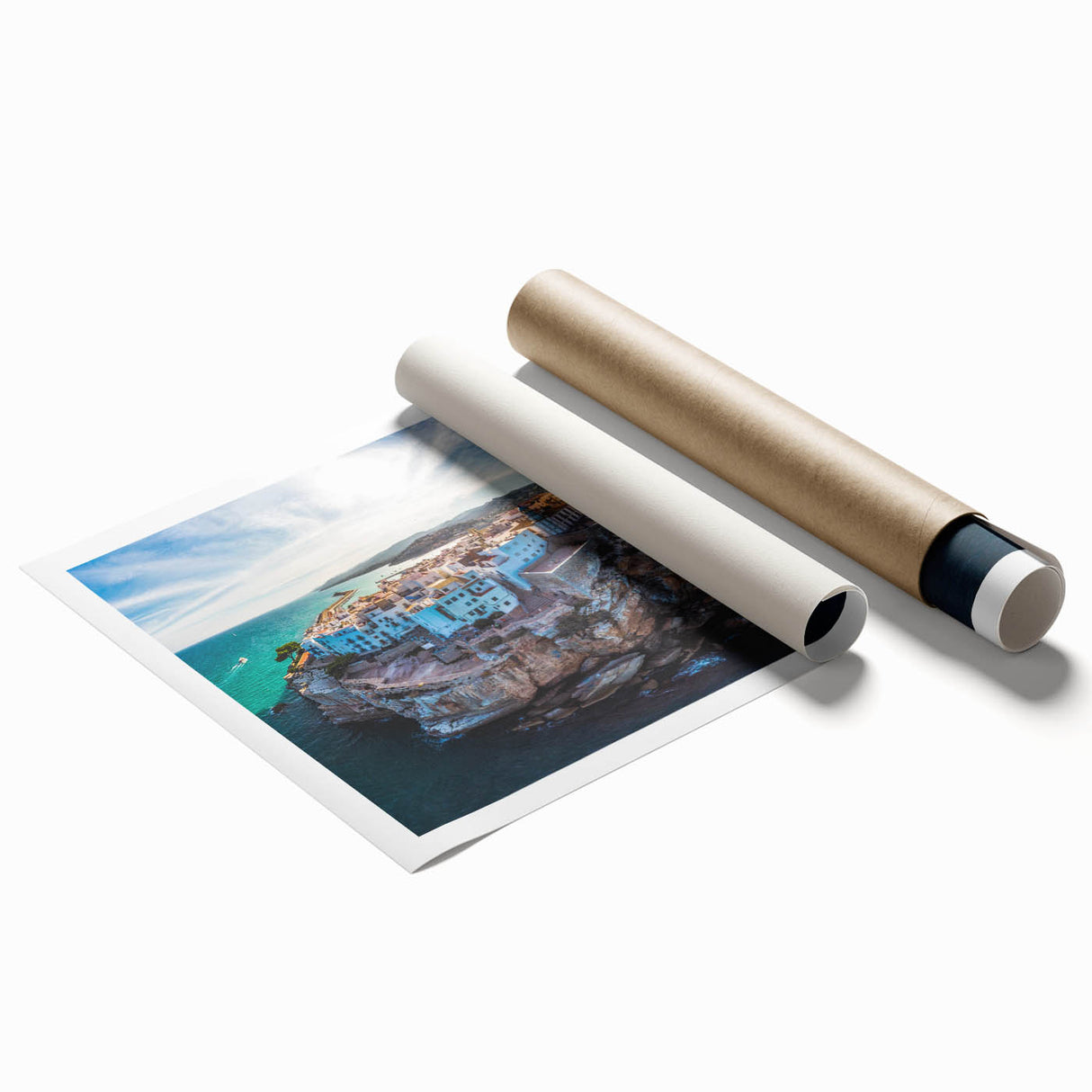 Extra large rolled print depicting vibrant floral art of Valencia scenery, ideal for classy bathroom wall art.