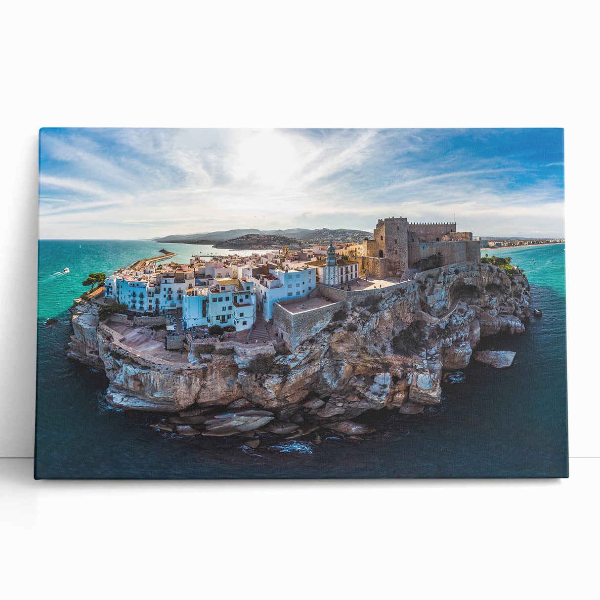 Black and white photo of Valencia scenery on large stretched canvas, ideal for kitchen wall art.