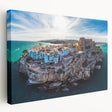 Large canvas print of a European cityscape in Valencia, Spain, featuring muted earth tones, ideal for kitchen wall art.