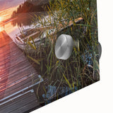 Large abstract wall art depicting a Swedish landscape in muted earth tones on acrylic glass, suitable for dining room art.