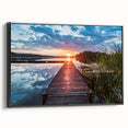 Black and white vintage poster art on framed canvas depicting a serene Swedish landscape, ideal for bedroom decor.