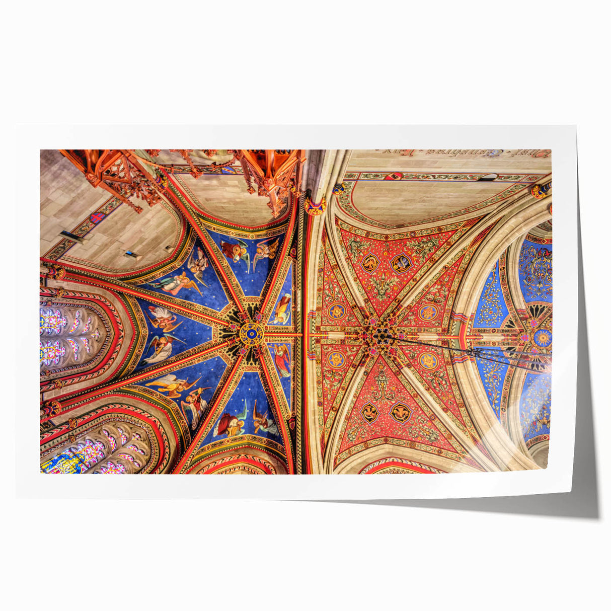 Rolled print of Geneva scenery featuring delicate floral designs in soft pastel colors.