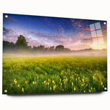 Acrylic print of a large abstract landscape with muted earth tones, ideal for dining room or bedroom decor.
