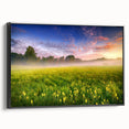 Black and white framed canvas depicting a vintage European landscape, ideal for bedroom wall art.