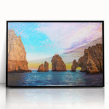 Colorful abstract art print of Cabo San Lucas scenery on a framed acrylic, ideal for extra large wall art in living rooms.