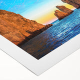Art deco poster of Cabo San Lucas scenery in pastel shades on rolled canvas, suitable for dining room wall art.