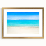 Extra large abstract art print of Cancun scenery in textured style, featuring blue and green hues on a framed canvas.