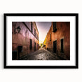 Colorful abstract art print of Mexico City scenery on a large framed canvas with textured details.