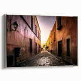 Framed canvas depicting a vintage-style Mexico City landscape in vibrant colors, ideal for enhancing a living room.
