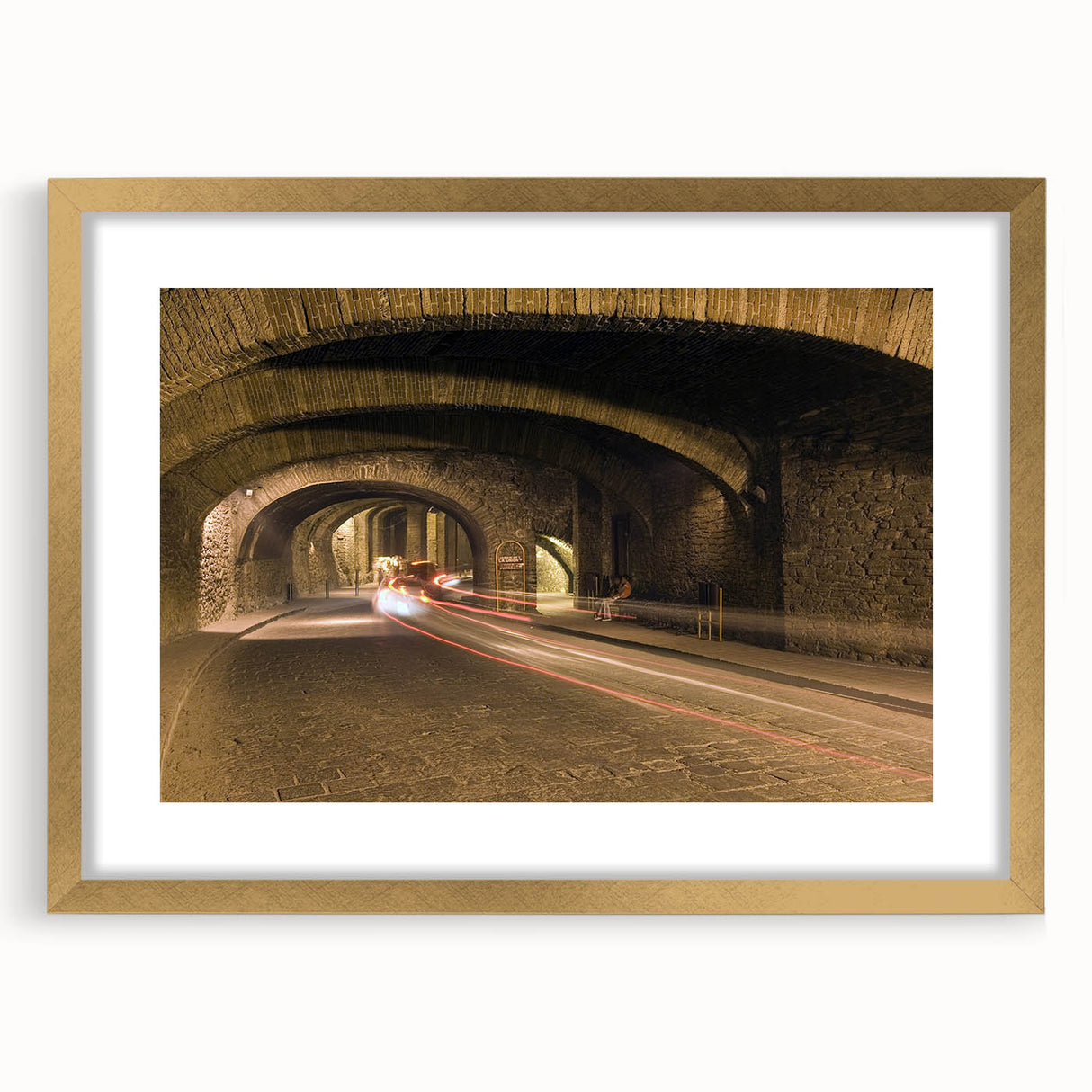 Extra large abstract art print of Guanajuato, featuring textured, vibrant color splashes on a gold-framed canvas.