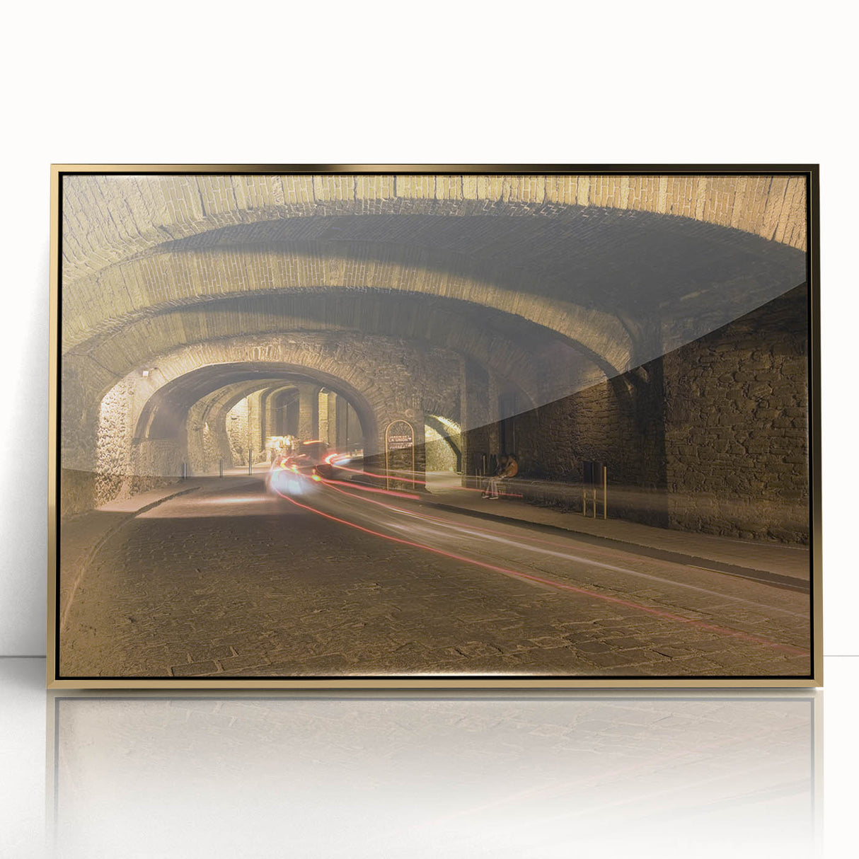 Framed acrylic print of Guanajuato, Mexico, featuring mid-century modernist style and vibrant colors.