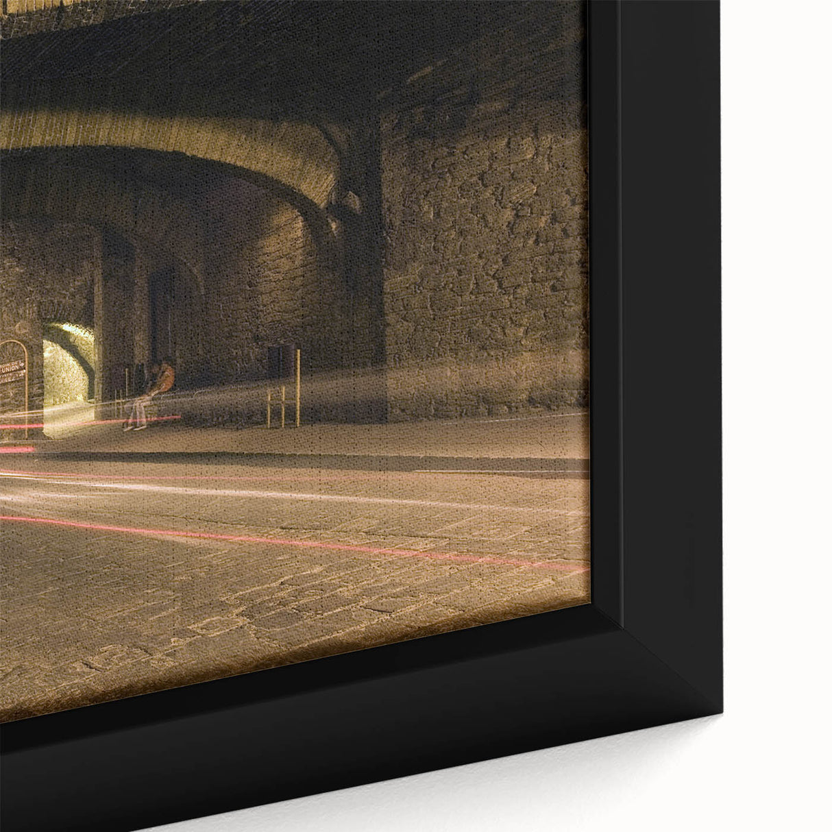 Framed canvas of a textured black wall art depicting colorful Guanajuato scenery, ideal for living room decor.