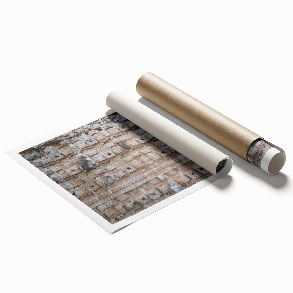 Extra large wall art depicting the Yucatan scenery in muted earth tones on a rolled canvas, suitable for a classy bathroom.
