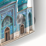 Large abstract wall art depicting a Middle-Eastern landscape in muted earth tones on acrylic glass.