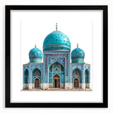 Abstract art print featuring a textured, colorful Middle Eastern landscape on a large, framed canvas.