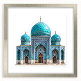 Textured abstract art print of a Middle Eastern landscape in muted earth tones on a framed canvas.