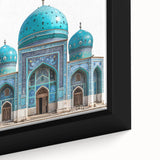 Extra large framed canvas featuring a textured, colorful Middle Eastern landscape, ideal for living room decor.