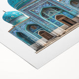 Art Deco poster featuring a Middle Eastern landscape in muted earth tones on rolled canvas, suitable for dining room decor.