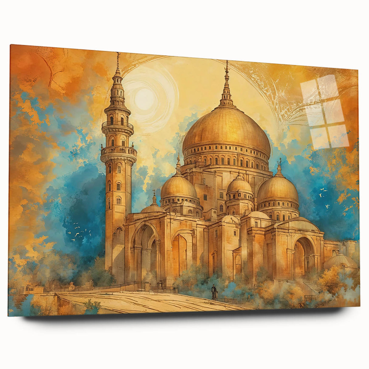 Acrylic print of an abstract Middle Eastern landscape in soft earth tones, ideal for bedroom or dining room art.