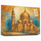 Acrylic print of an abstract Middle Eastern landscape in soft earth tones, ideal for bedroom or dining room art.