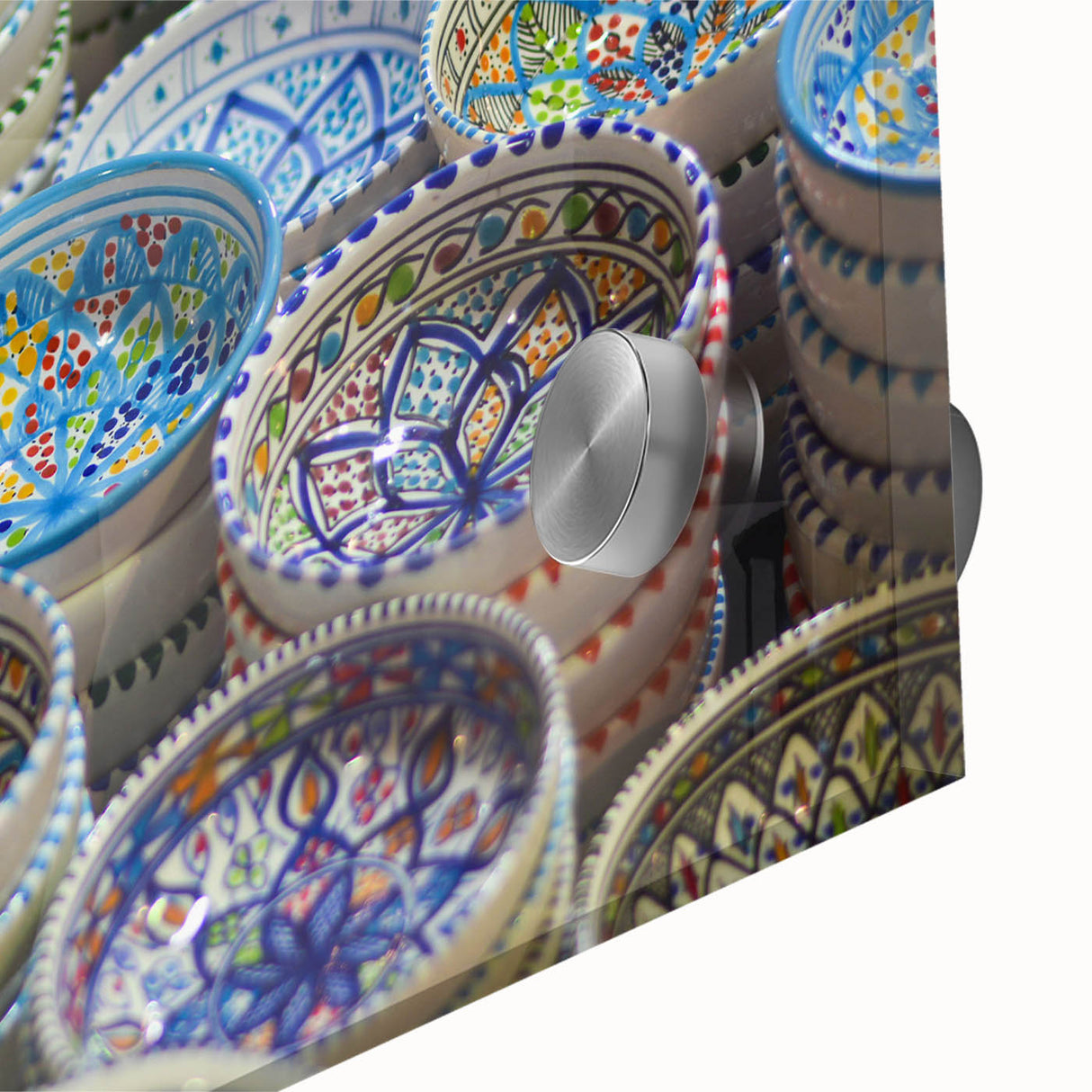Large abstract depiction of Jerusalem in muted earth tones on acrylic glass.