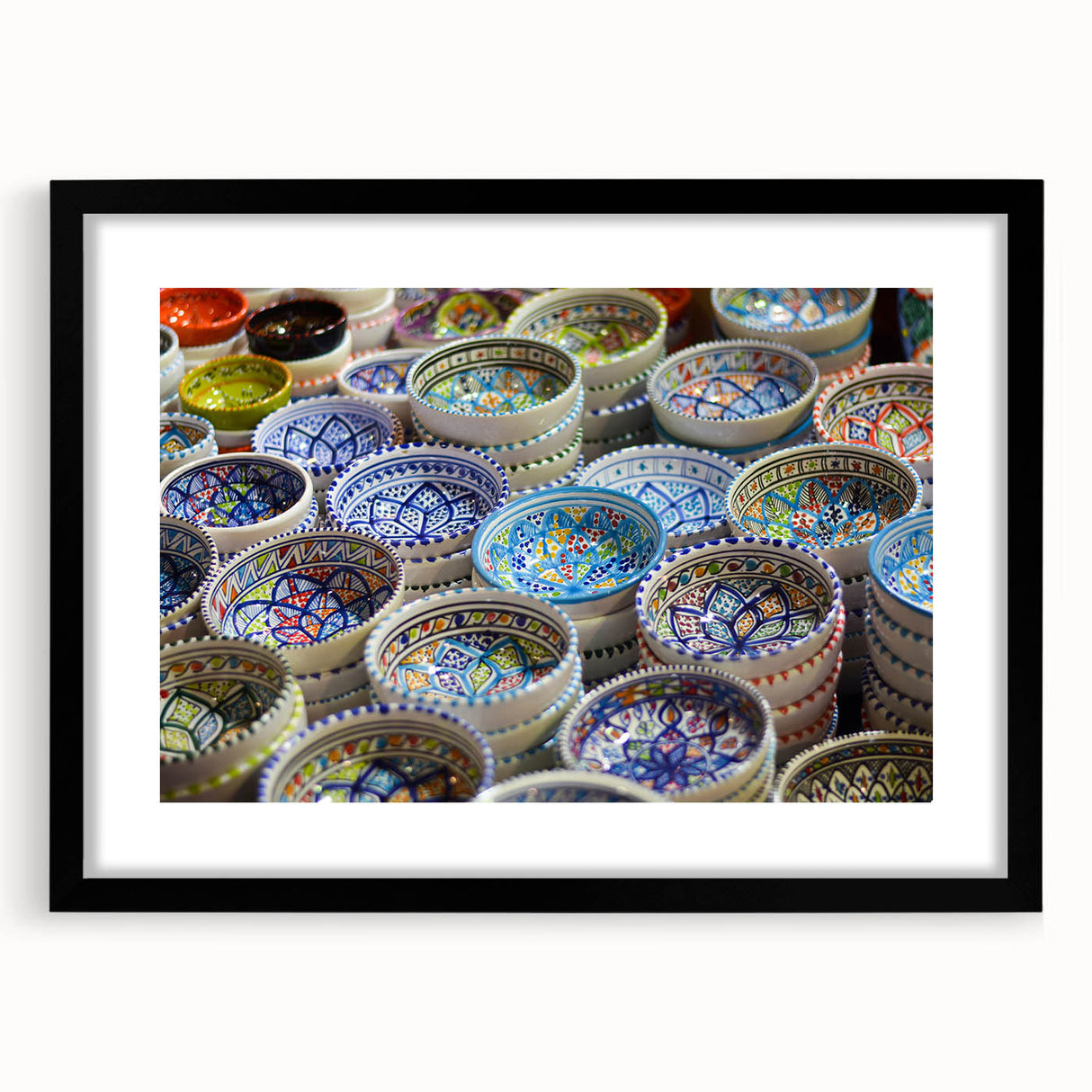 Colorful abstract art print of Jerusalem skyline in vibrant hues on a large textured canvas, ideal for living room decor.