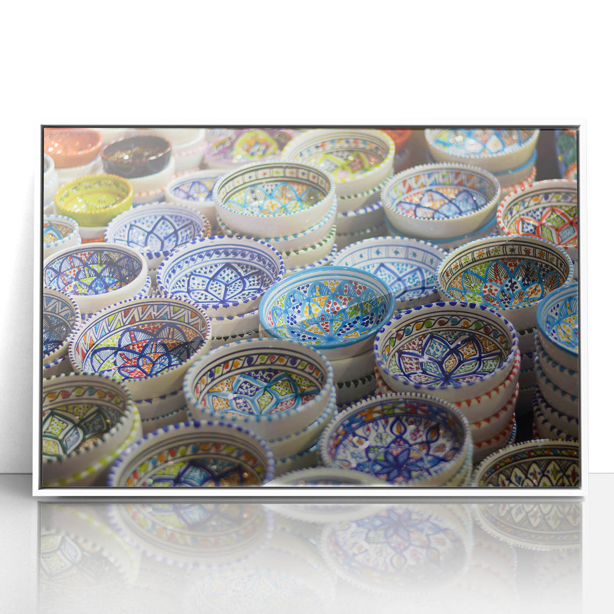 Acrylic print of Jerusalem scenery in muted earth tones, framed in white, suitable for modern art wall decor or nursery.